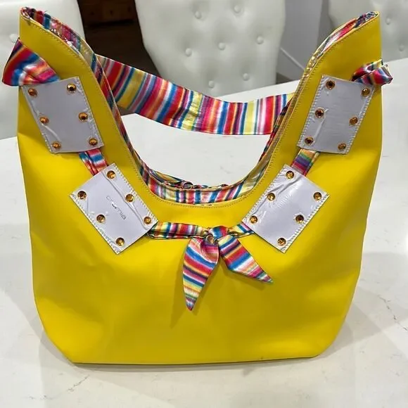 NWT Novelty Yellow Bag with colorful scarf detail New - Picture 1 of 7